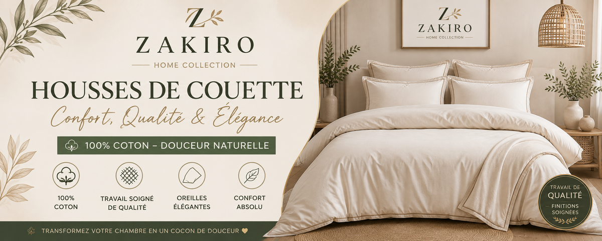 Housse de couette 100 % coton ZAKIRO, teinte Blanc craie, sur un lit