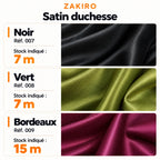 Noir — Réf. 007 — Stock indiqué : 7 m ; Vert — Réf. 008 — Stock indiqué : 7 m ; Bordeaux — Réf. 009 — Stock indiqué : 15 m