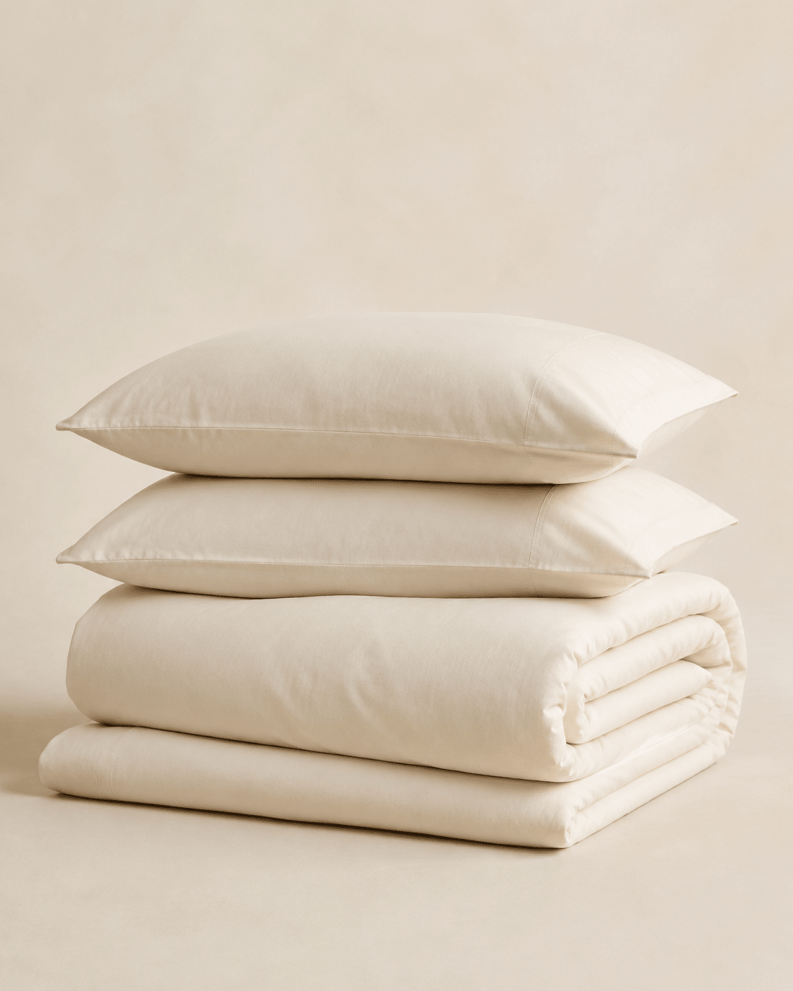 Linge de lit ZAKIRO 100 % coton ivoire plié en studio
