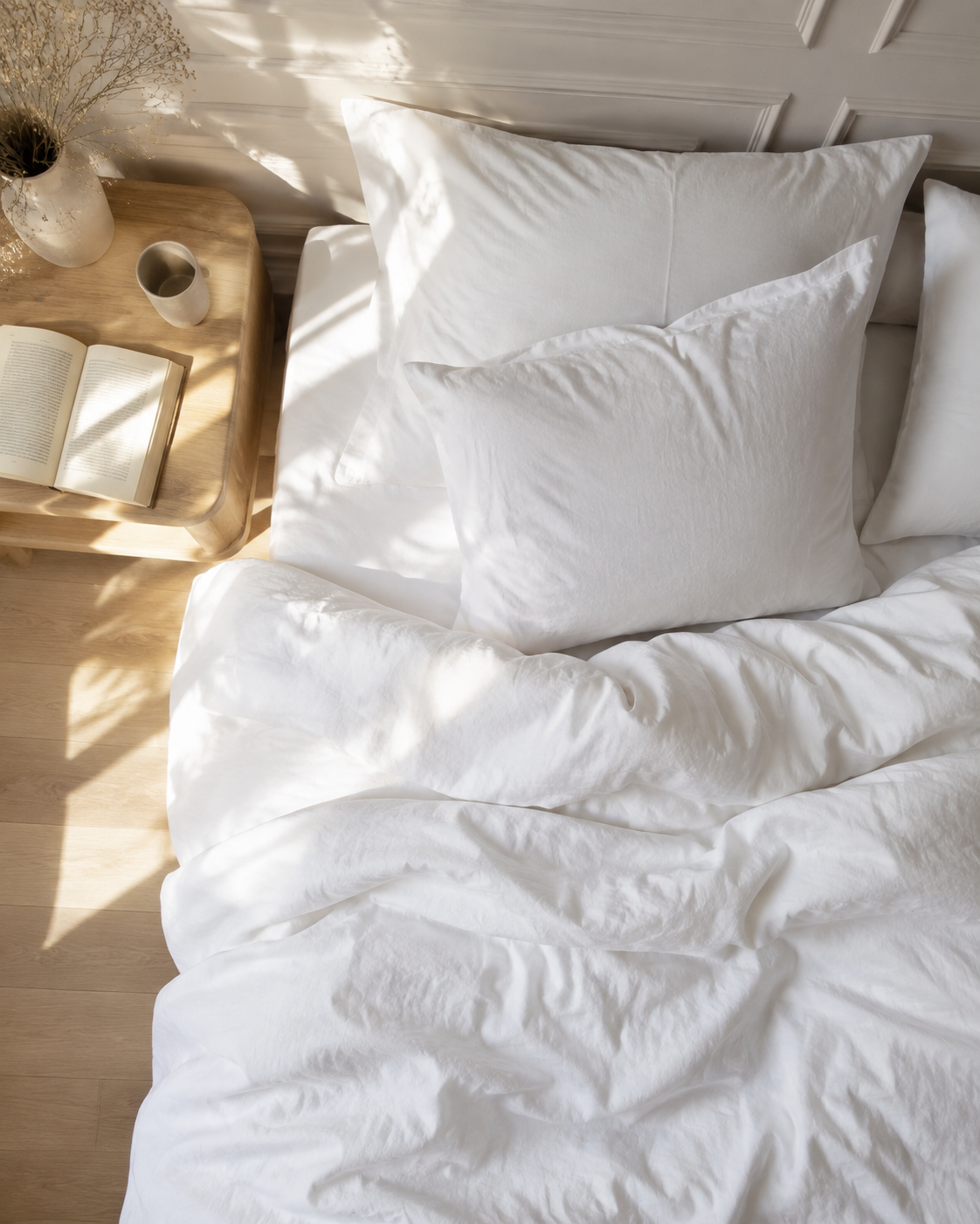 Vue aérienne d'un lit en coton blanc ZAKIRO