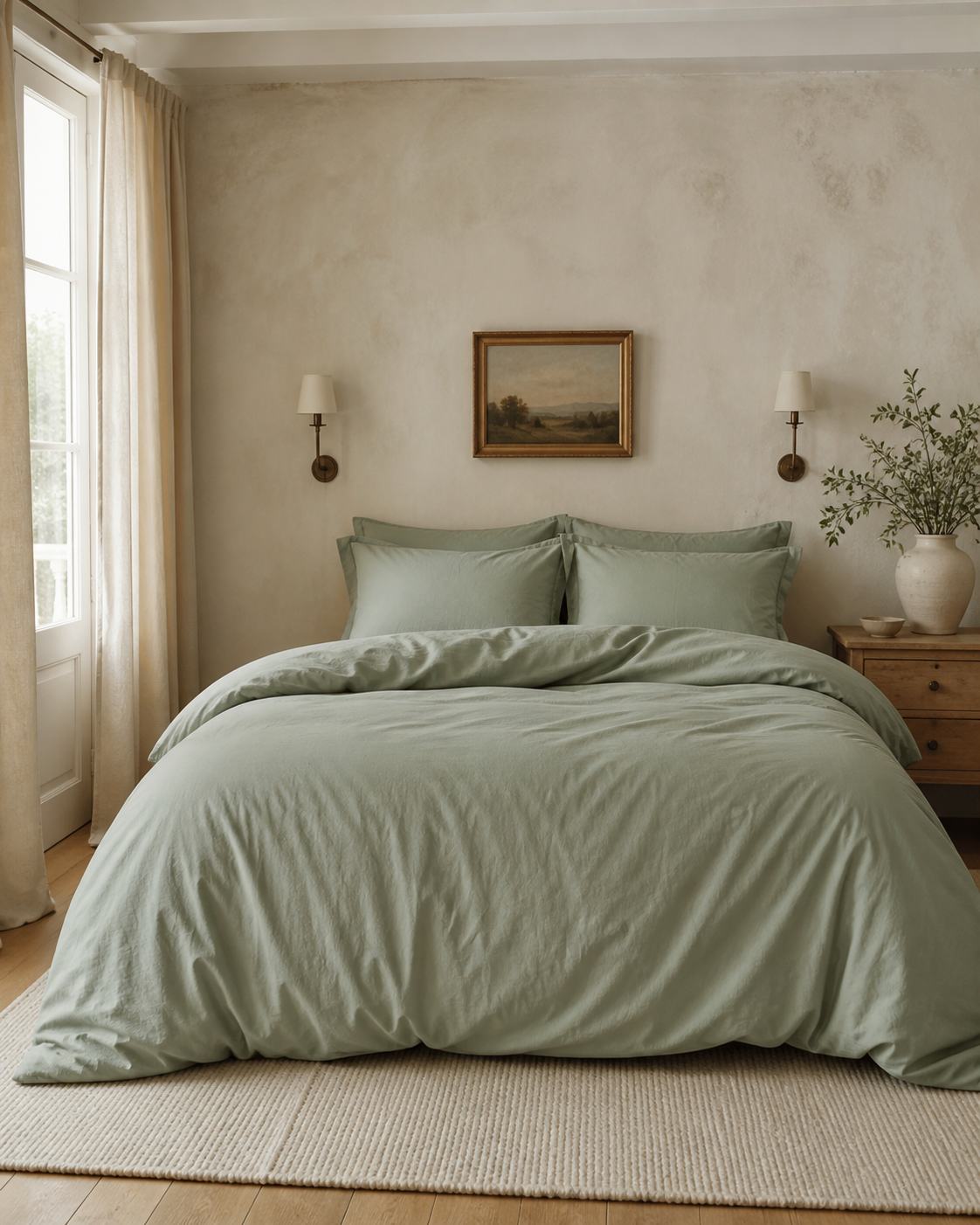 Housse de couette ZAKIRO 100 % coton — coloris Sauge douce