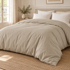 Mise en scène illustrative de la housse de couette ZAKIRO beige