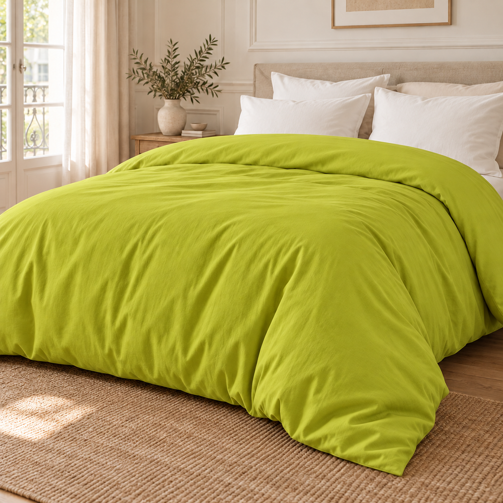 Mise en scène illustrative de la housse de couette ZAKIRO vert
