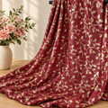 Tissu polyester Bordeaux à feuillage doré sur barre noire avec fleurs